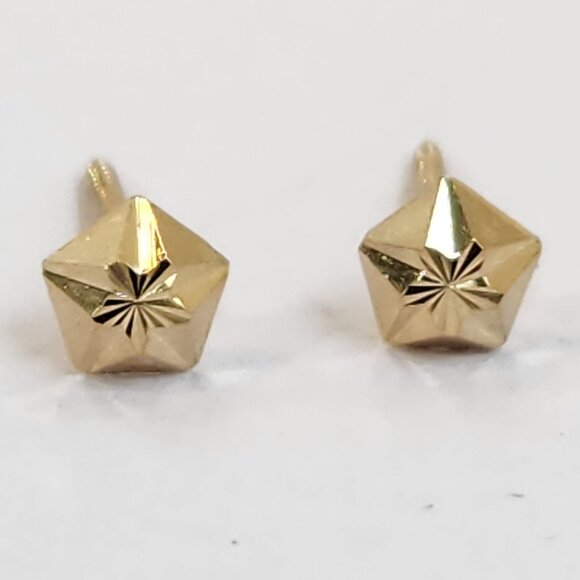 VTG 80s 14K Solid Yellow Gold Diamond Cut 3mm Hexagon Screw Back Stud Earrings - Picture 5 of 14